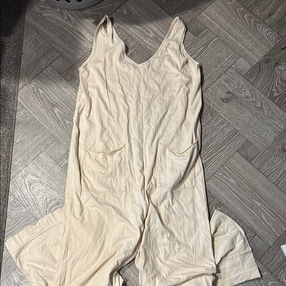 Pact Organic- Cream Sleeveless Jumpsuit with Pockets